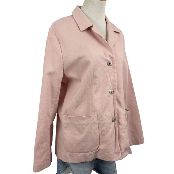 Eileen‎ Fisher Jacket Women's Large Pockets Snap Front Textured Blazer Pink - Picture 3 of 14